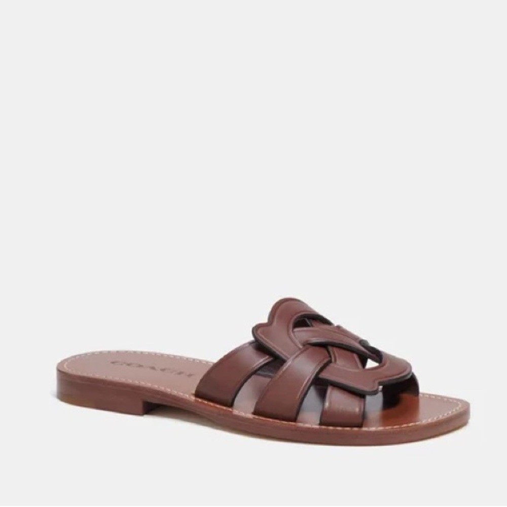 Coach Issa C Emblem Leather Slide Sandals Sz 5.5 NIB - Picture 2 of 9